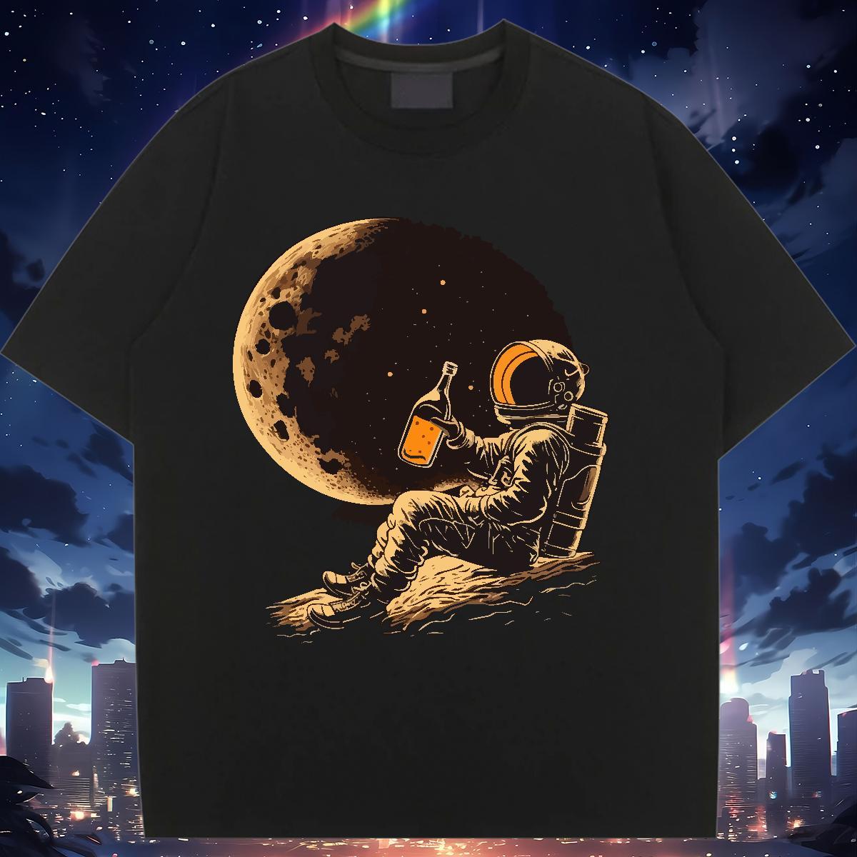Female Woman Tshirt 230g 100% Cotton cosmonaut Summer Casual T-Shirts for Women Breathable Short Sleeve Cartoon Print Clothes