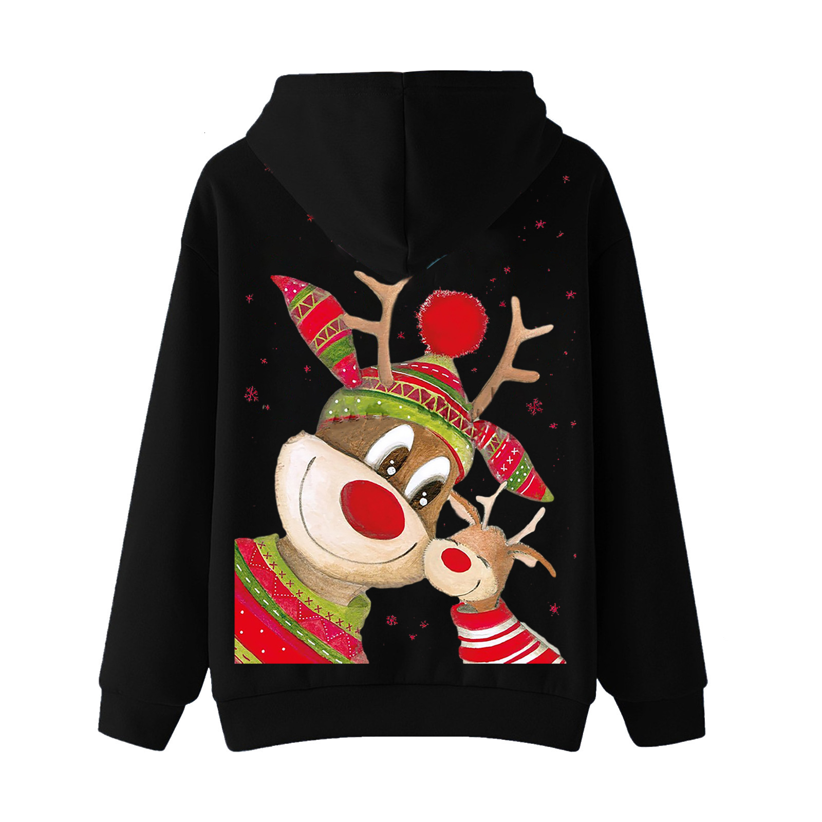 Women's hooded Christmas two deer print fleece sweatshirt, women's cotton jacket dongdumaoyi
