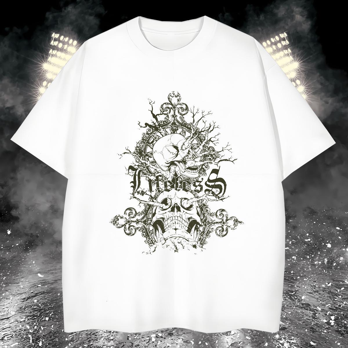 Free Shipping T-Shirts for Men 230g 100% Cotton skull Beach Floral Print Round Neck Short Sleeve Men Tshirts Fashion Casual Tops