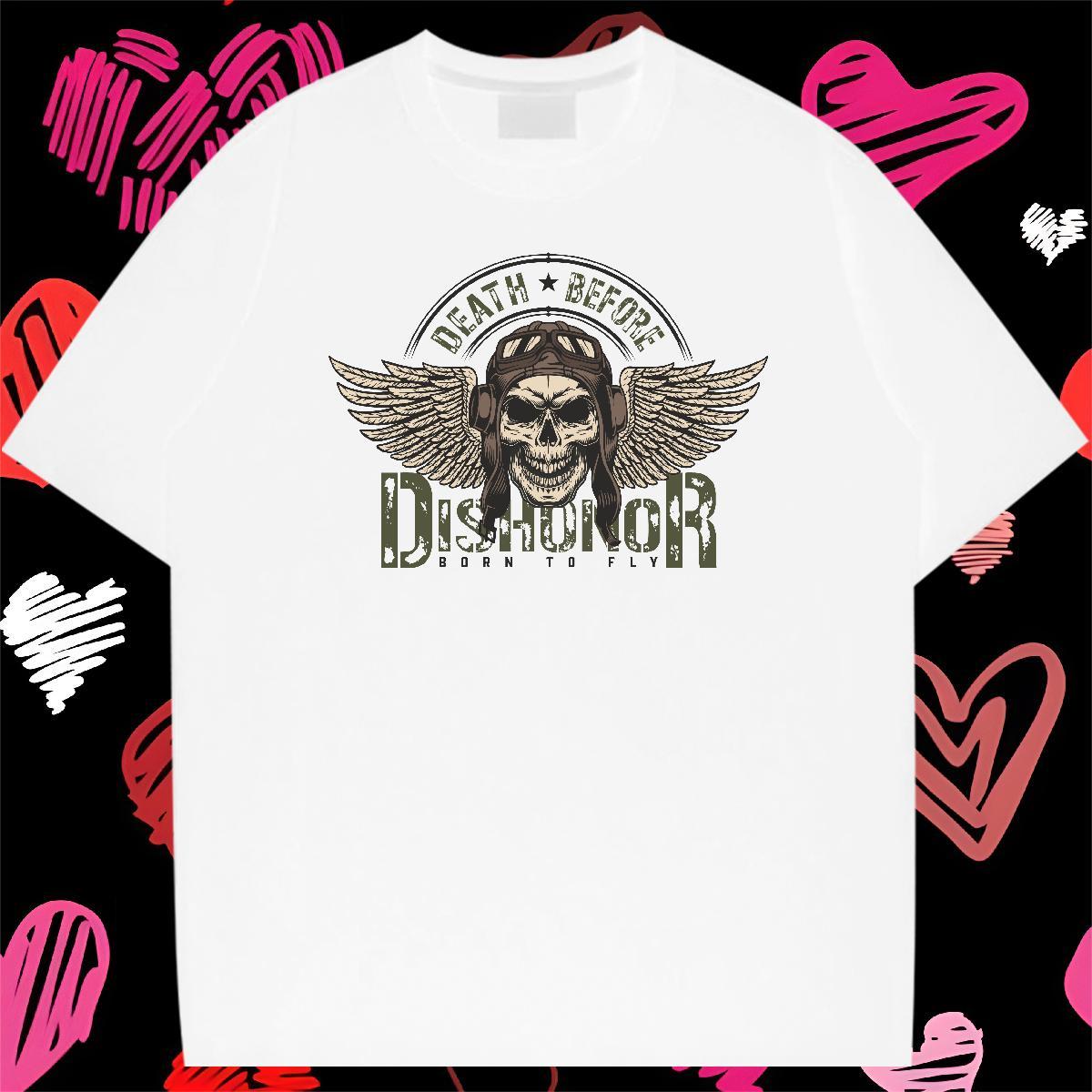 Popular Mens T Shirts 100% Cotton 230g skull Daily Outfit Custom Printing Crew Neck Breathable Tshirt for Man Woman 2024 New Clothes