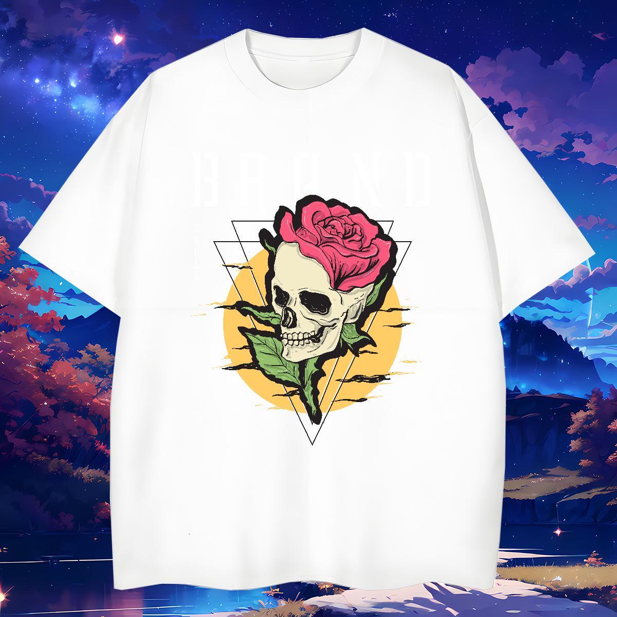Free Shipping Men T Shirts 230g 100% Cotton flower Daily Wear Custom Printing Crew Neck Breathable Tshirts 2024 Summer Clothes