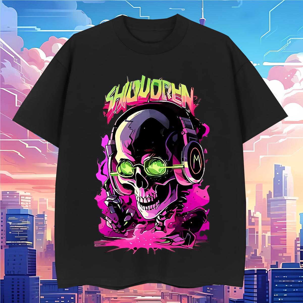 High Quality Mens T Shirts 230g Pure Cotton skull Outdoor DIY Anime Breathable Crew Neck Tshirts Wholesale Wear
