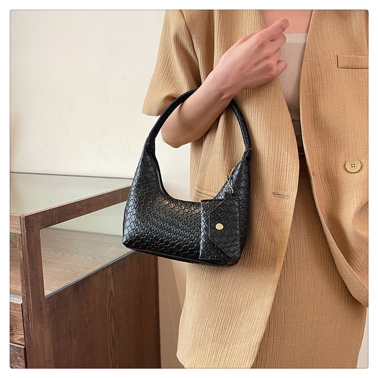 Solid color texture light luxury hand-held crescent retro shoulder bag