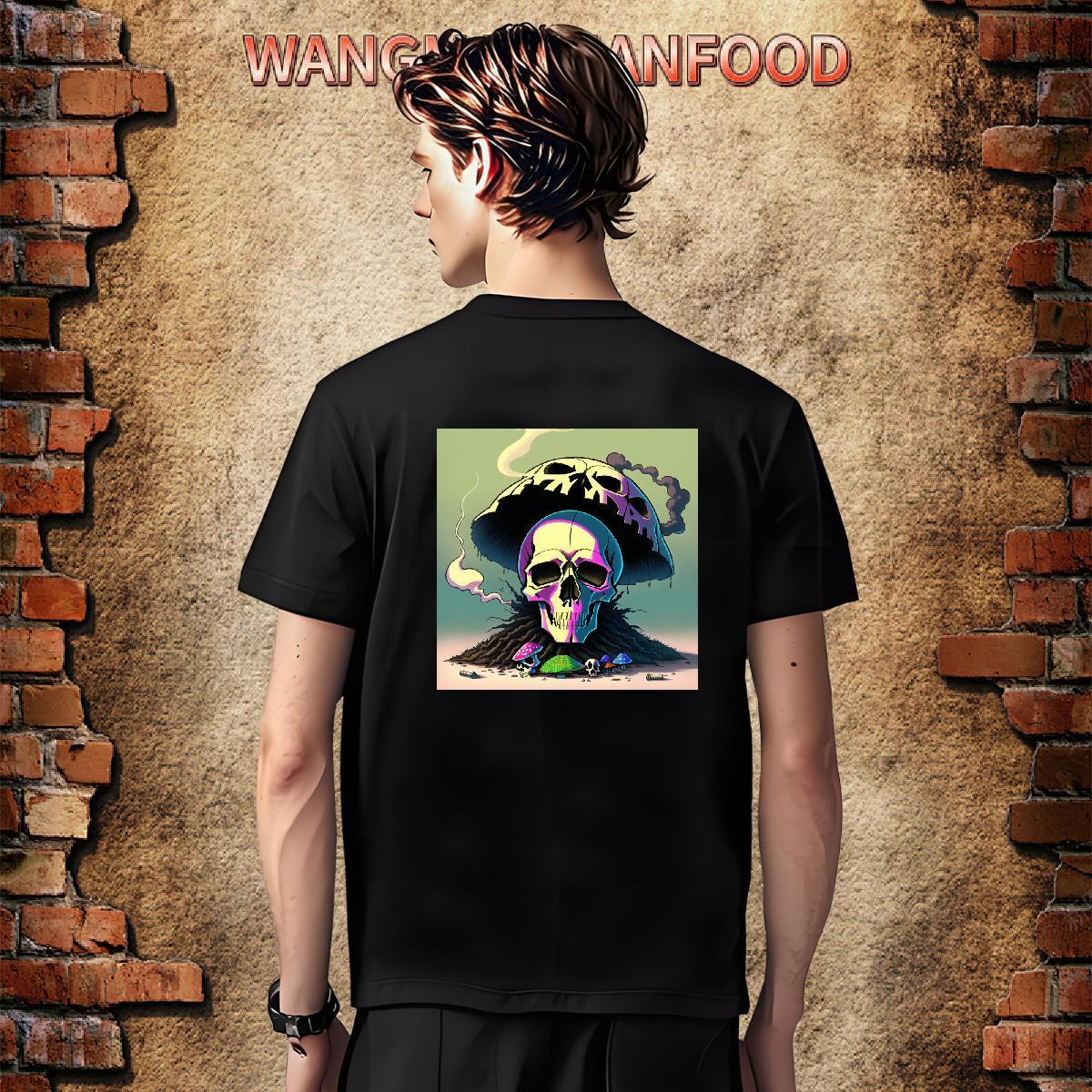 Comfortable T-Shirts for Men 100% Cotton 230g skull Hip Hop Customized Print Short Sleeve O-Neck Tshirts 2024 New Tops Shirt