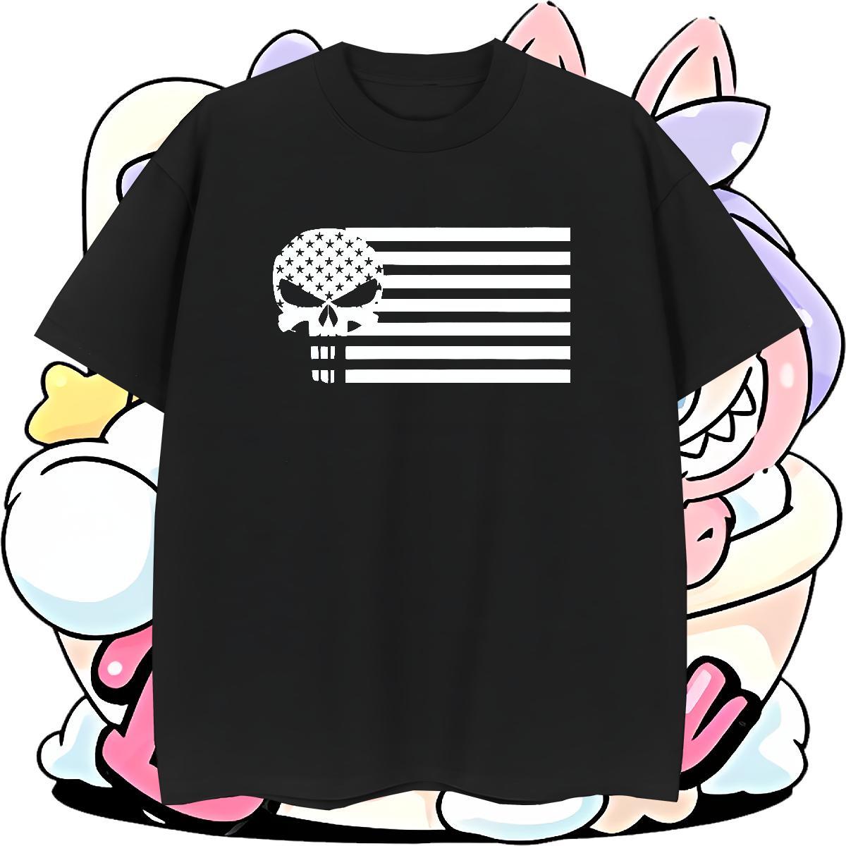 Classic Man T Shirts 100% Cotton 230g skull Anime Printing Street Asian Size Short Sleeve Soft Men Tshirts Fashion Casual Tops
