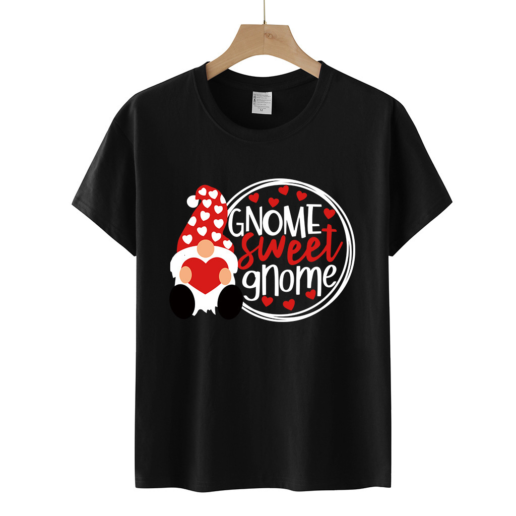 Valentine's Day SWEET GNOME Pattern Printed Loose Headset Short Sleeve Women's T-shirt dongdumaoyi