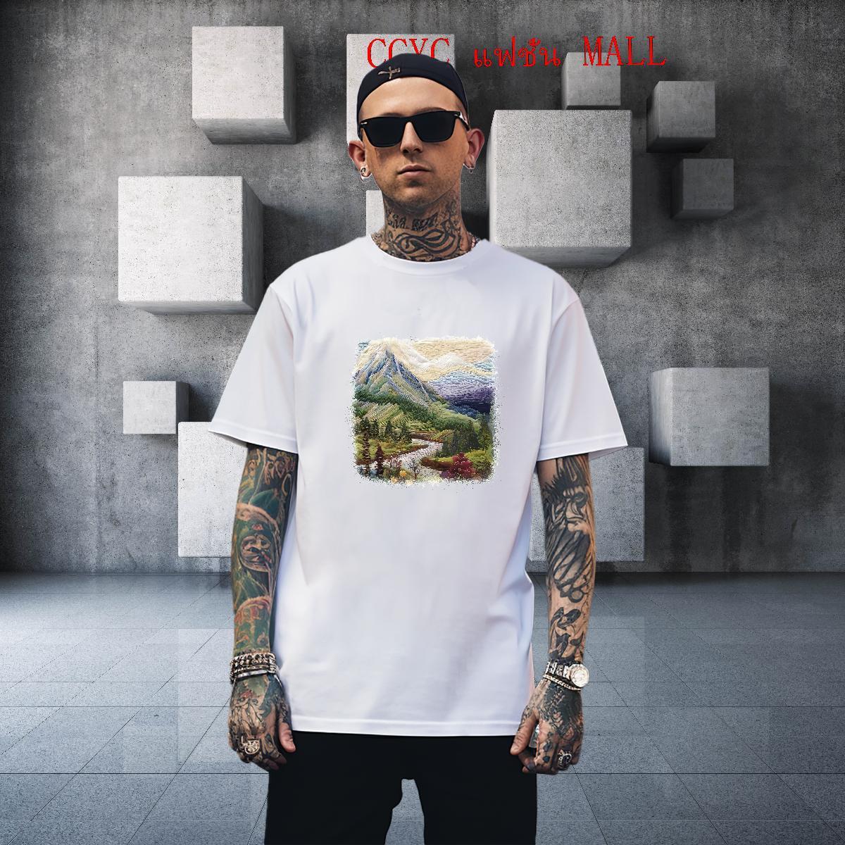 Brand T-Shirts for Men 230g Pure Cotton Mountain Summer Casual Oversized Short Sleeve O-Neck Mens Tshirts 2024 New Tops Tees