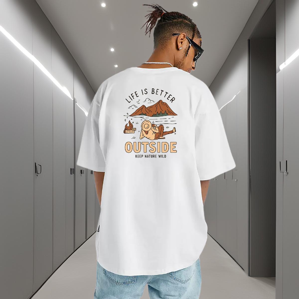 Loose Fit T shirt 100% Cotton 230g mountains Street Wear DIY Logo Oversized Round Neck Short Sleeve Tshirt for Man Woman Custom Tops Tees