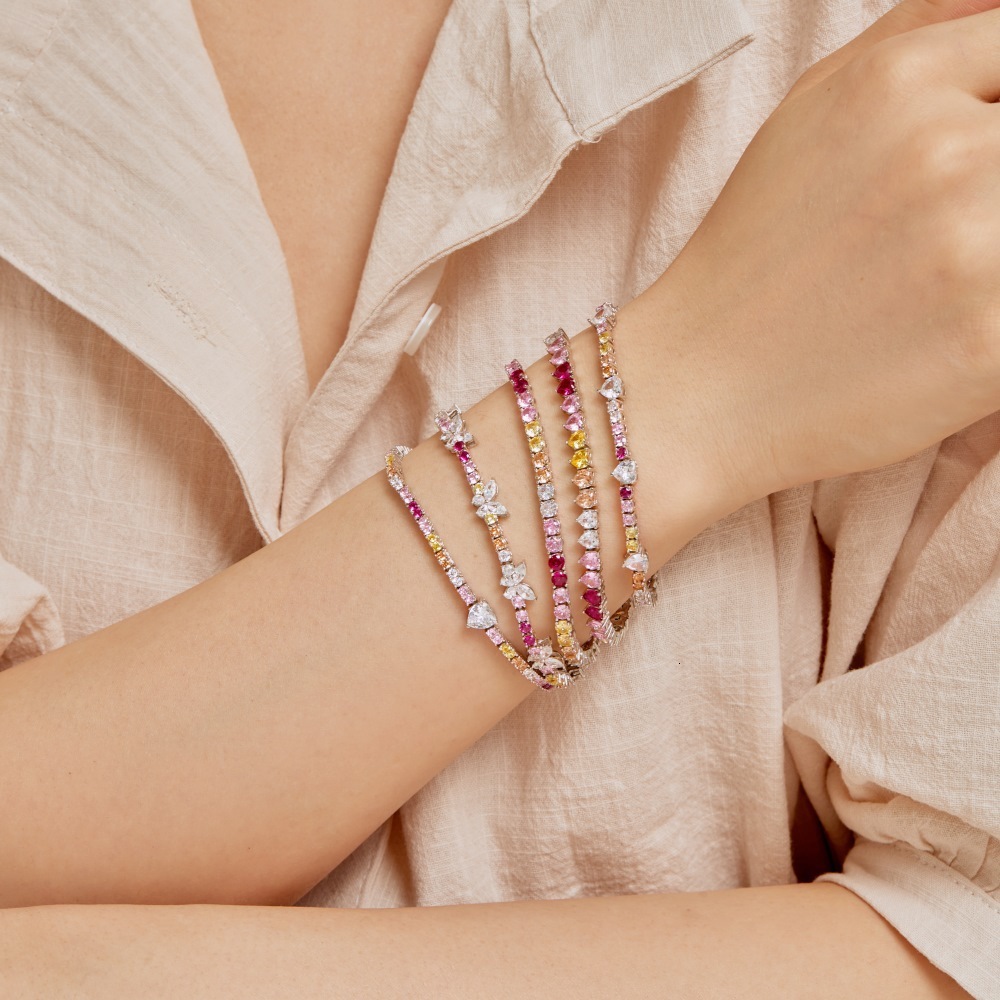 New S Pure Sier Bracelet with Colored Zirconia Inlaid Diamond Design, Fashionable and Versatile Rainbow Women's Handicraft