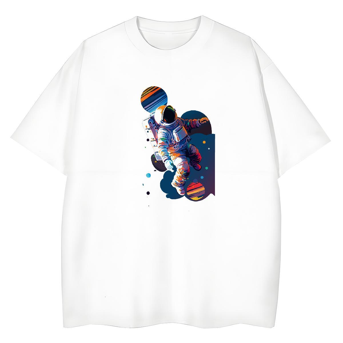 Popular Lady T shirt 230g Pure Cotton cosmonaut Sport Women T Shirts Crew Neck Breathable Custom Cartoon Polos