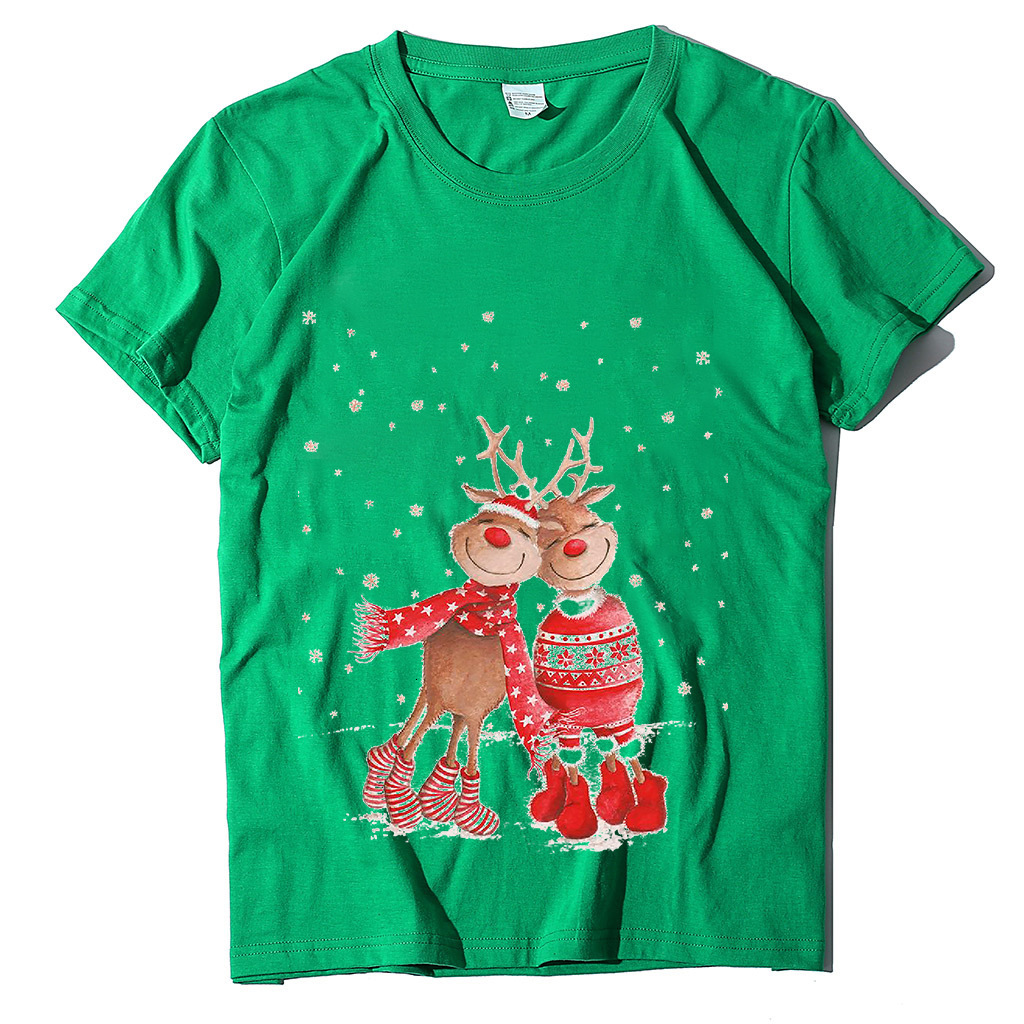 New Top T-shirt with Two Deer Print Christmas Costumes for Women dongdumaoyi