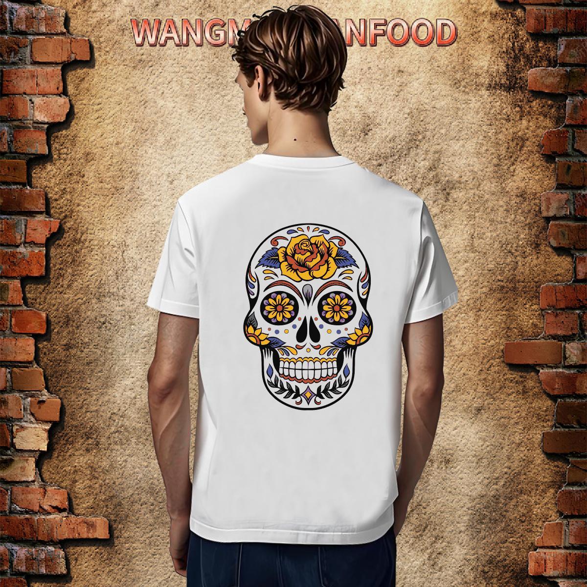 Popular T-Shirts 230g Cotton skull Street Wear White Plus Size O-Neck Short Sleeve Men Tees Factory Direct Tee Shirt