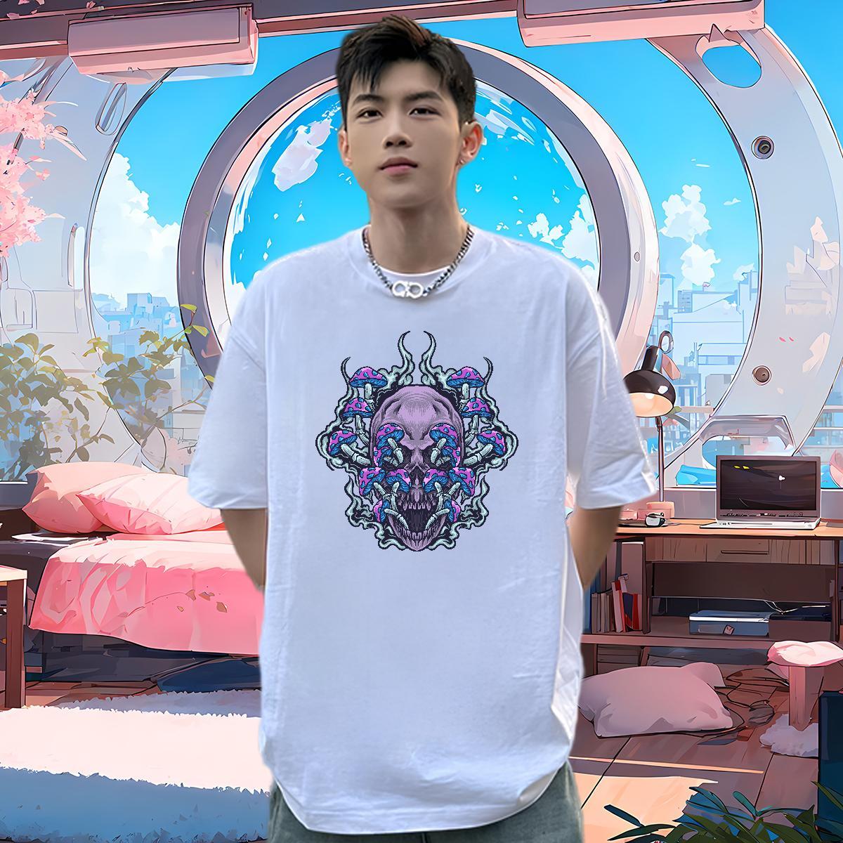 Cool Design T-Shirts for Men 230g Cotton skull Spring Summer DIY Anime Breathable Crew Neck Mens Tshirts New Wear