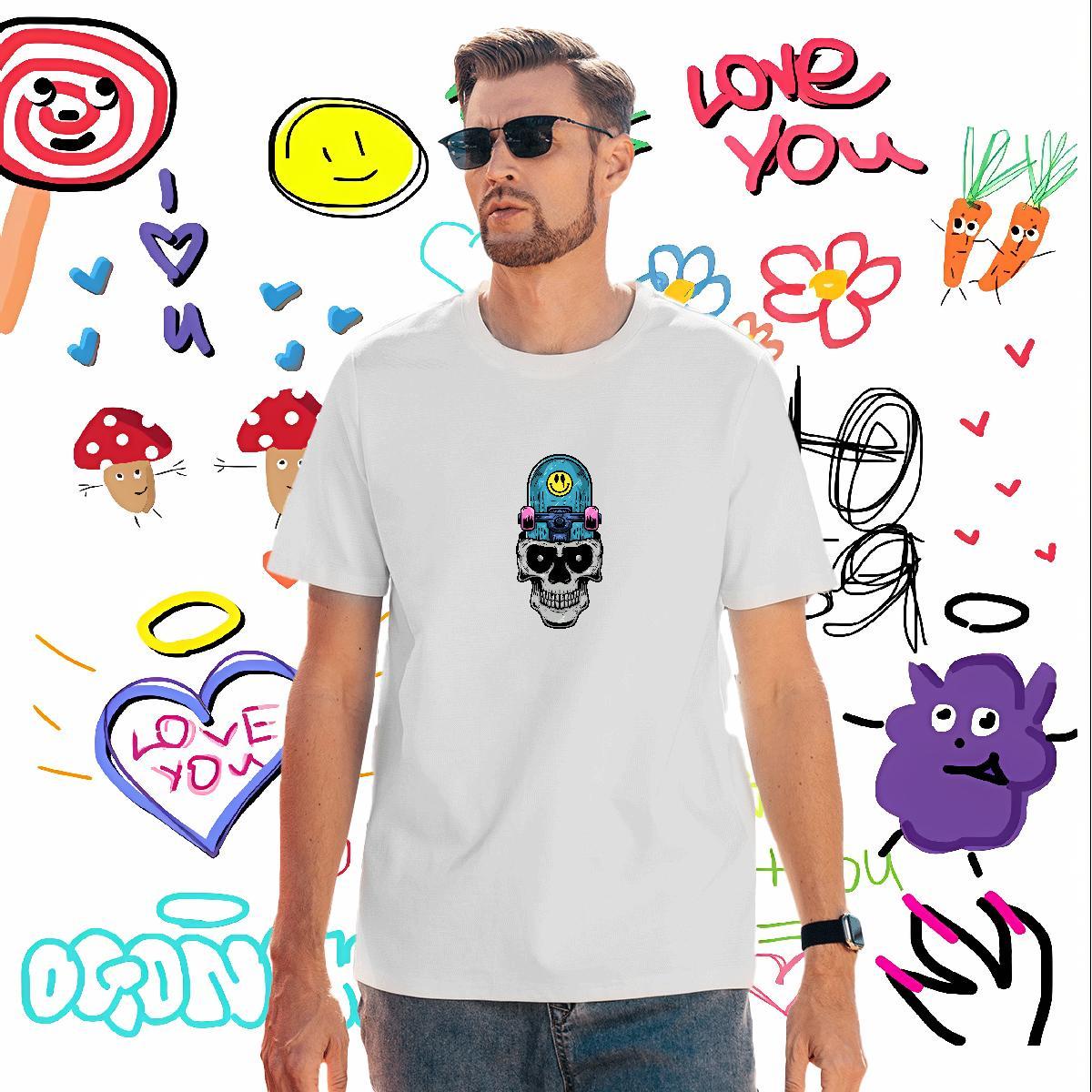 Cool T Shirt For Man 230g 100% Cotton skull Home Outdoor Black Oversized Breathable Short Sleeve Mens Tshirts Factory Direct Tops