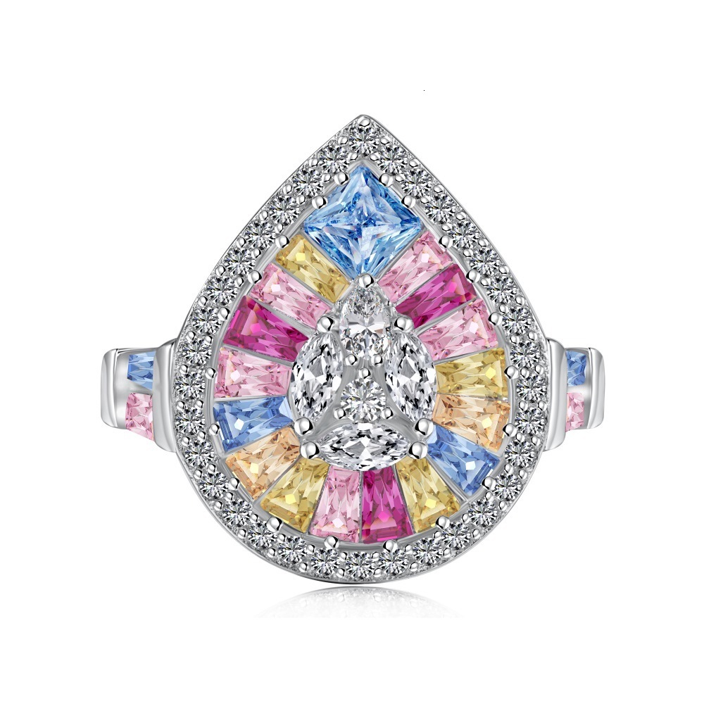 Korean version of new S sterg sier ring, water droplet shaped full color zircon inlay, urious and personalized women's bracelet