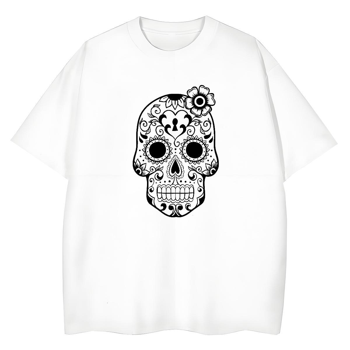 Classic Mens T Shirts 230g Pure Cotton skull Casual Skull Crew Neck Men Tops Tees DIY Customized Wear