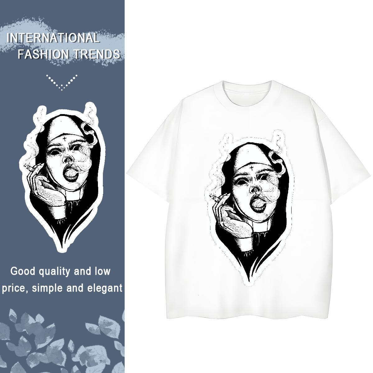 Loose Unisex Tshirts 100% Cotton 230g nun Daily Wear T Shirts Women Crew Neck Breathable Customized Print Tops