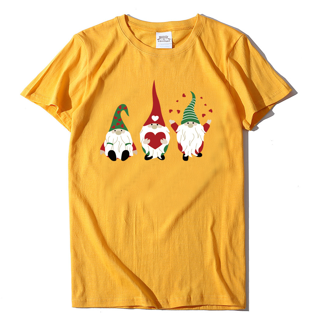 Short sleeved women's minimalist T-shirt with three dwarfs' heart print round neck for spring and summer loose fit dongdumaoyi