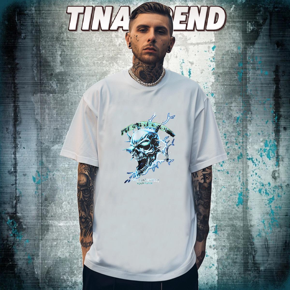 Loose T-Shirts for Men 230g Cotton skull Home Outdoor Black Oversized Round Neck Short Sleeve Men Tops Tees Fashion Designer Tee Shirt