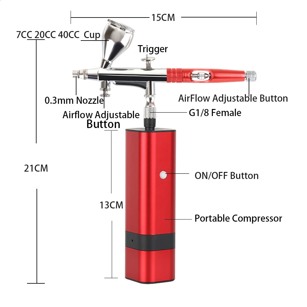 RIBO portable spray gun with automatic mini air brush equipped with compressor kit quiet art cake nail model painting tattoo hand tool 240823