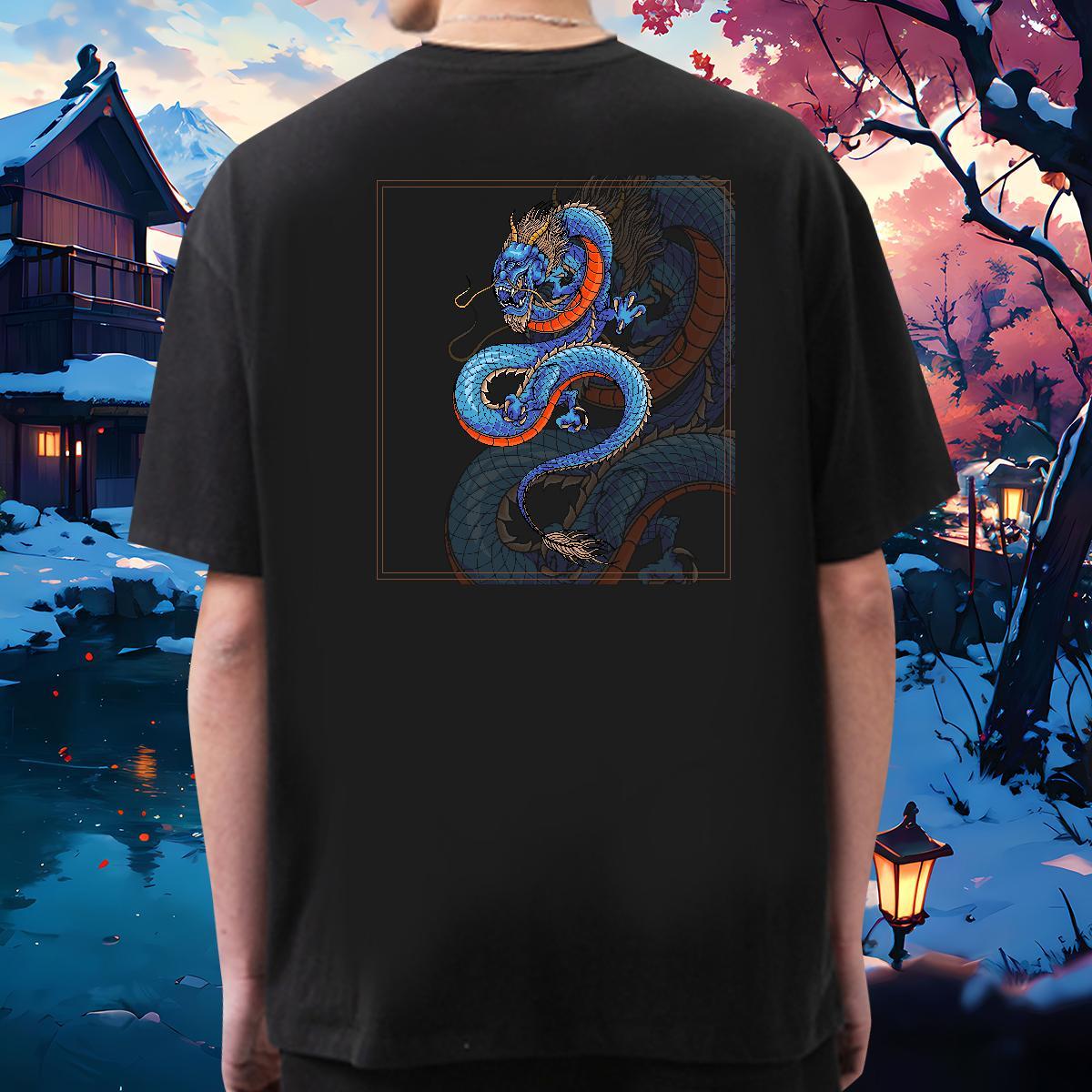 Classic T Shirt For Man 230g Pure Cotton dragon Daily Wear Plus Size Cartoon O Neck Short Sleeves Tshirt for Man Woman Free Shipping Tops