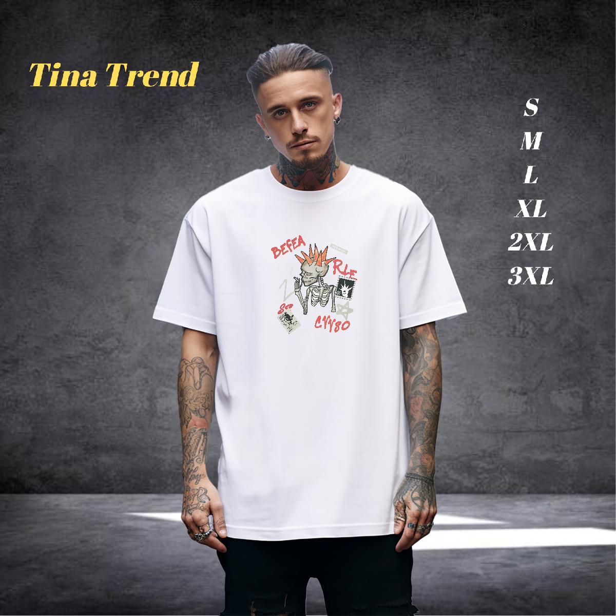 Wholesale T Shirt For Man 230g Pure Cotton skull High Street Hip Hop Graphic Crew Neck Men Tops Tees DIY Wear