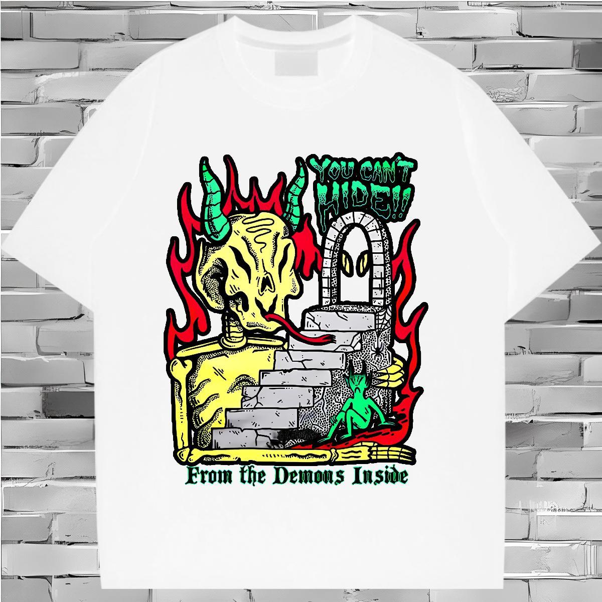 Nice Woman Tshirt 230g Pure Cotton demon Hip Hop Street Women T Shirts Round Neck Short Sleeve Skull Clothes