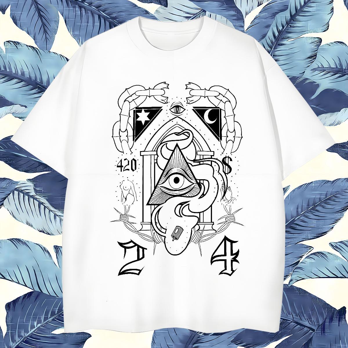 Popular T shirt 230g Pure Cotton eye of the devil Daily Outfit DIY Breathable Short Sleeve Men Tshirts 2024 Designer Tops Shirt