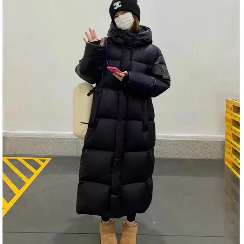 Black Winter Womens Down Puffer Jackets Baggy Thickening Warm Oversize Clothing Boutique Clothes Cotton Medium and Long Coats 240824