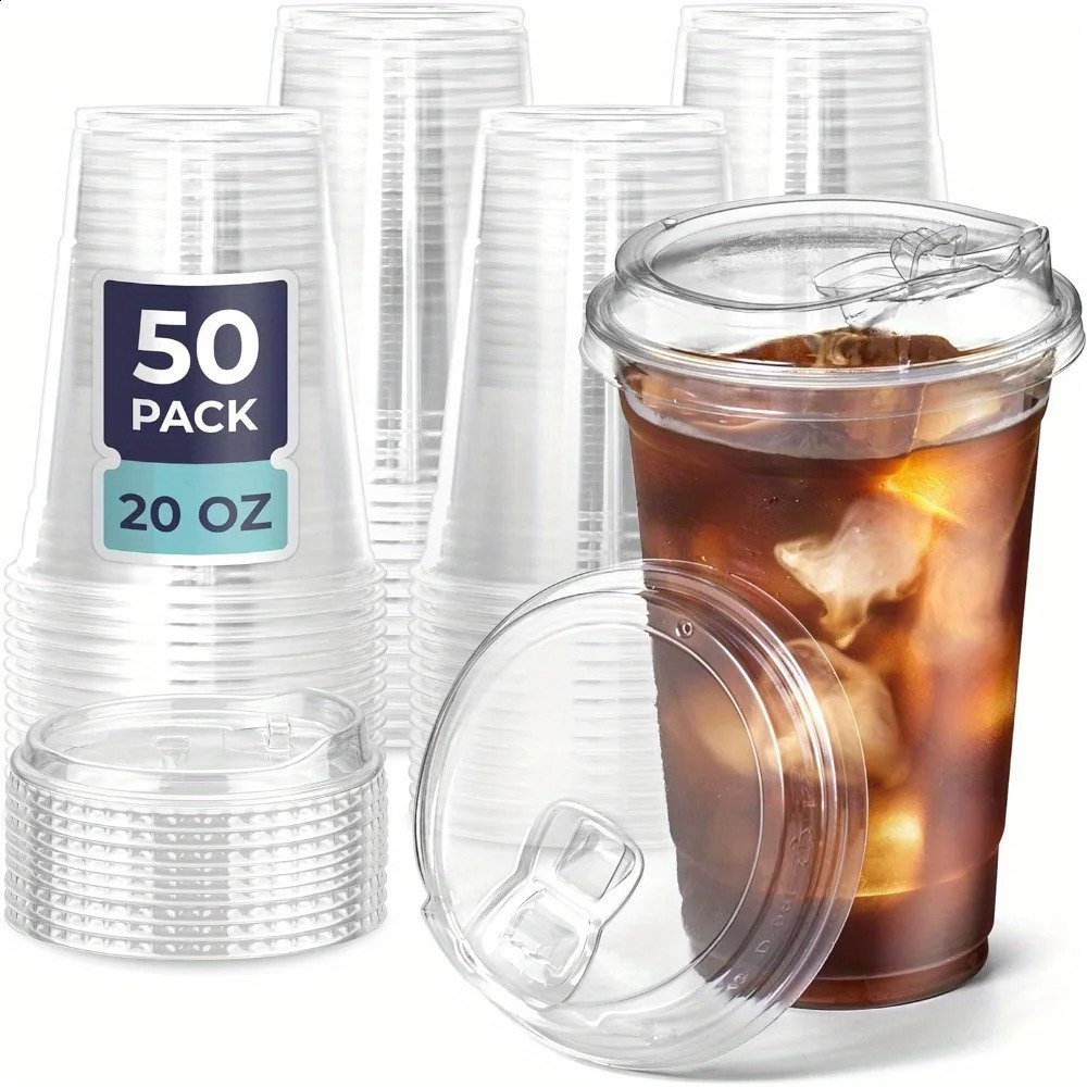12/16/20 oz transparent plastic cup no slanted lid disposable plastic coffee cup party drink bubble tea cold drink 240826