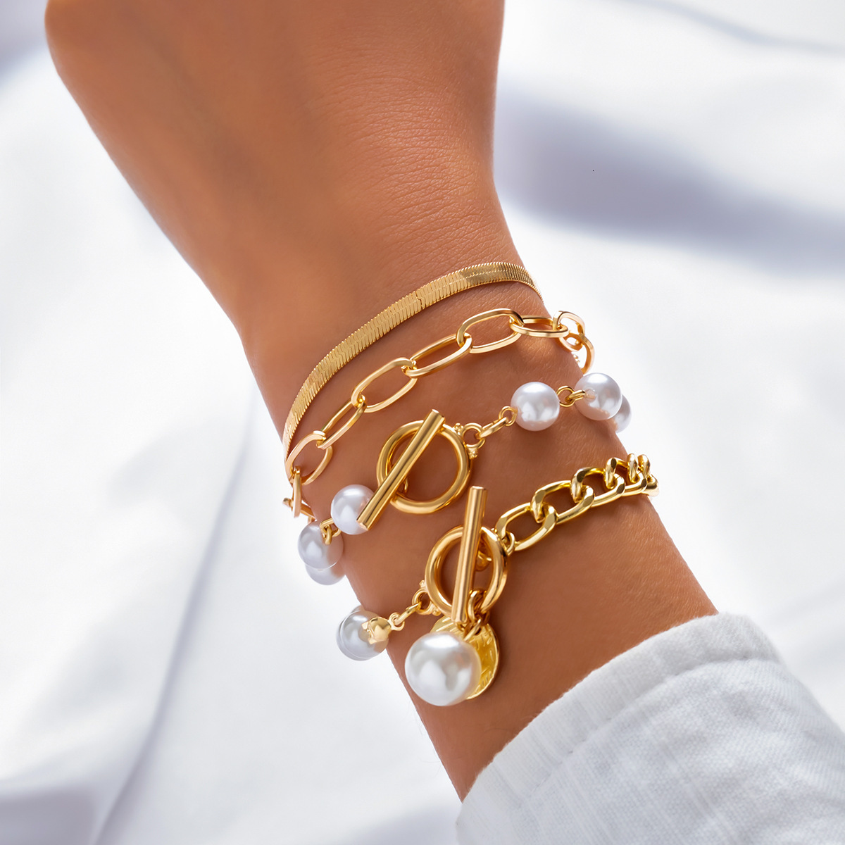 Jewelry imitation pearl chain bead simple alloy heart-shaped rhinestone versatile bracelet