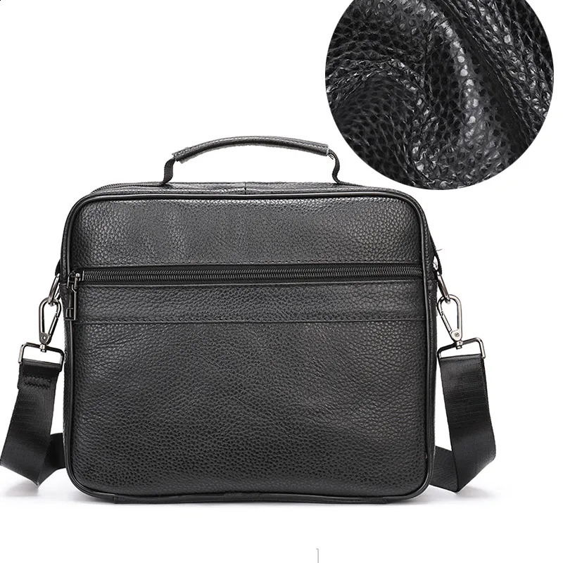 Mens genuine leather shoulder bag black denim handbag mens business office messenger cross body 240826