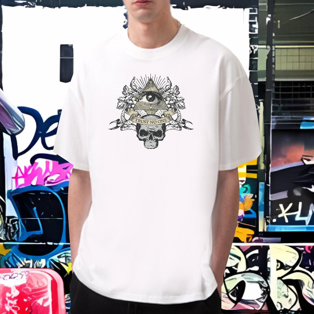 Cool Design T Shirt For Man 230g 100% Cotton eye of the devil Casual Daily Wear Plus Size Cartoon Crew Neck Tshirts Classic Casual Clothes