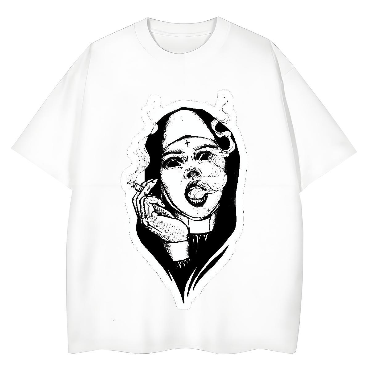 Loose Unisex Tshirts 100% Cotton 230g nun Daily Wear T Shirts Women Crew Neck Breathable Customized Print Tops