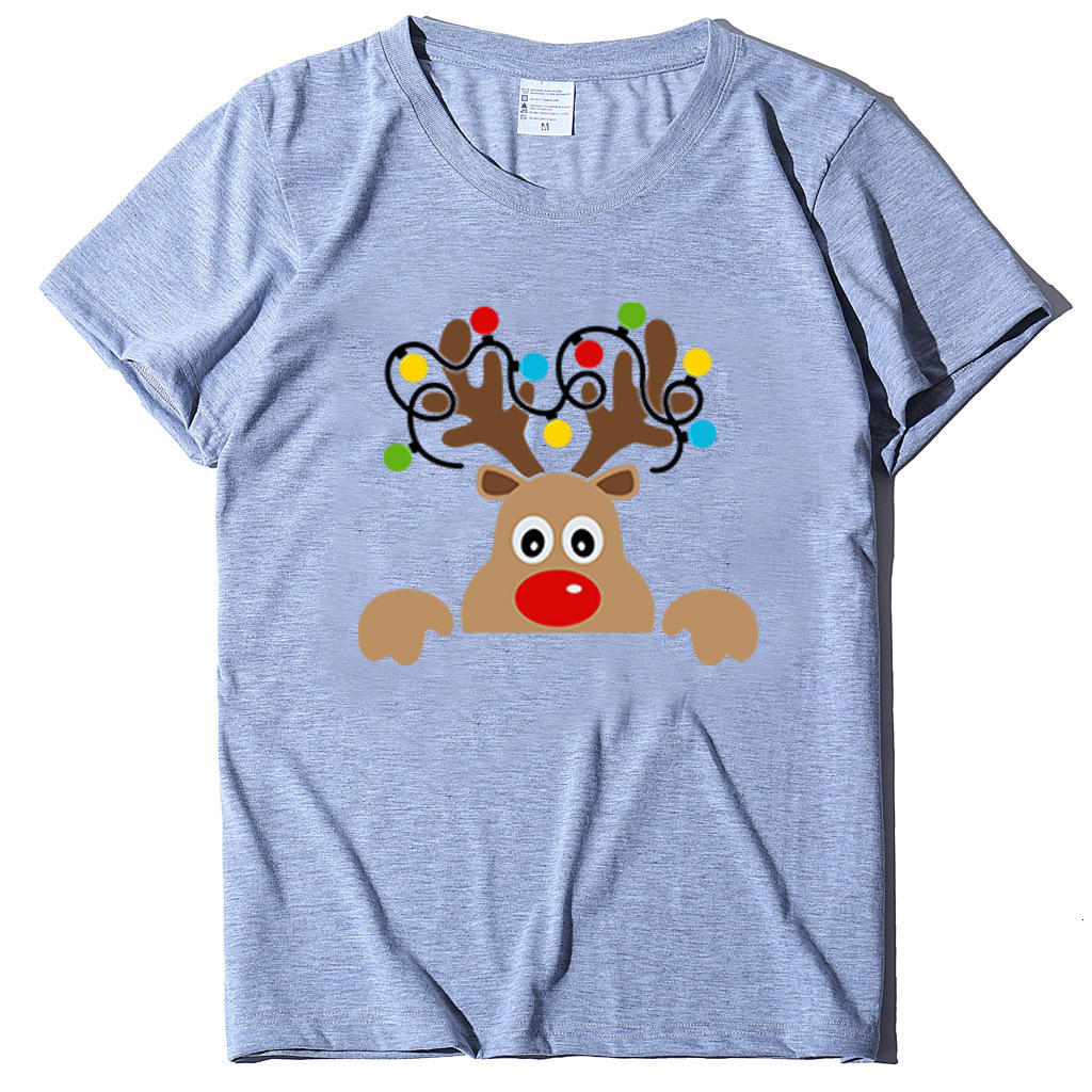 Instagram Trendy Women's Christmas Deer Printed T-shirt Loose Headset Short sleeved dongdumaoyi
