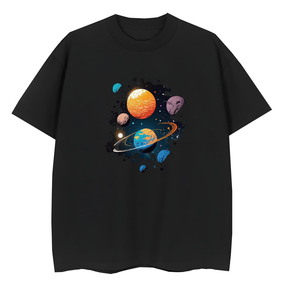 Comfortable Tshirt for Man Woman 100% Cotton 230g planet Home Outdoor T Shirts Women Round Neck Short Sleeve DIY Printed Polos