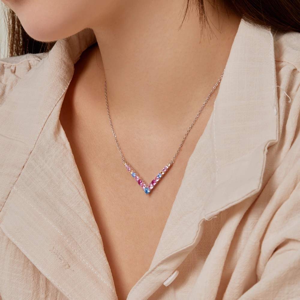 Korean New S Pure Sier Necklace V-shaped Full Zircon Inlaid Personalized Fashion Versatile Women's collarbone Chain