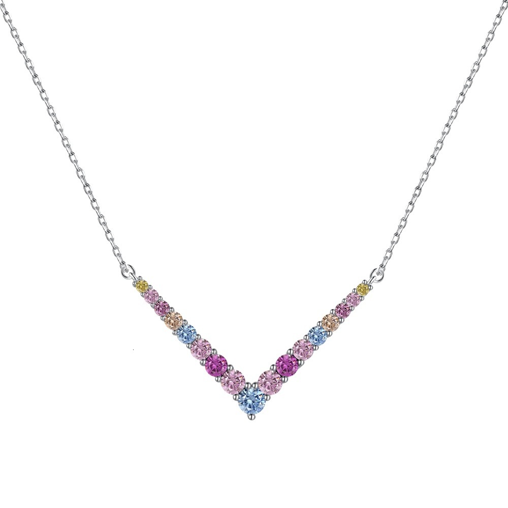 Korean New S Pure Sier Necklace V-shaped Full Zircon Inlaid Personalized Fashion Versatile Women's collarbone Chain