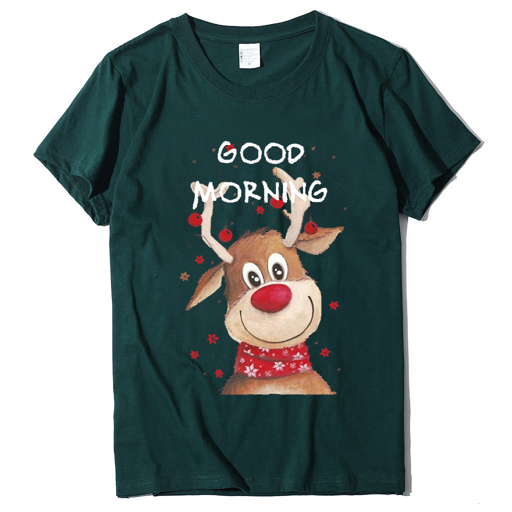 Good morning reindeer short sleeved T-shirt women's European casual top dongdumaoyi