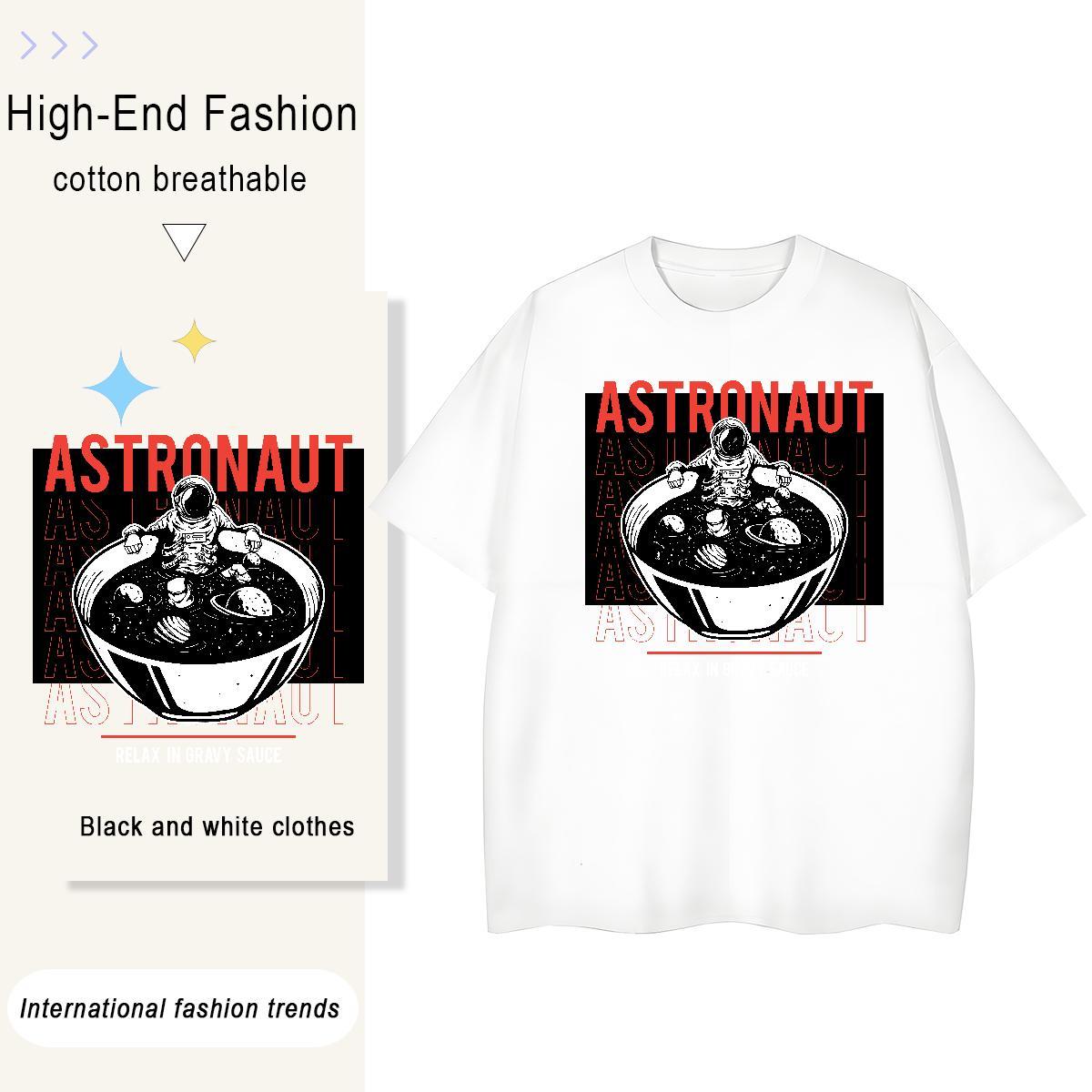 Female Couples T Shirts 230g Cotton universe Hip Hop T Shirt For Woman Breathable Crew Neck Cartoon Floral Printing Tops