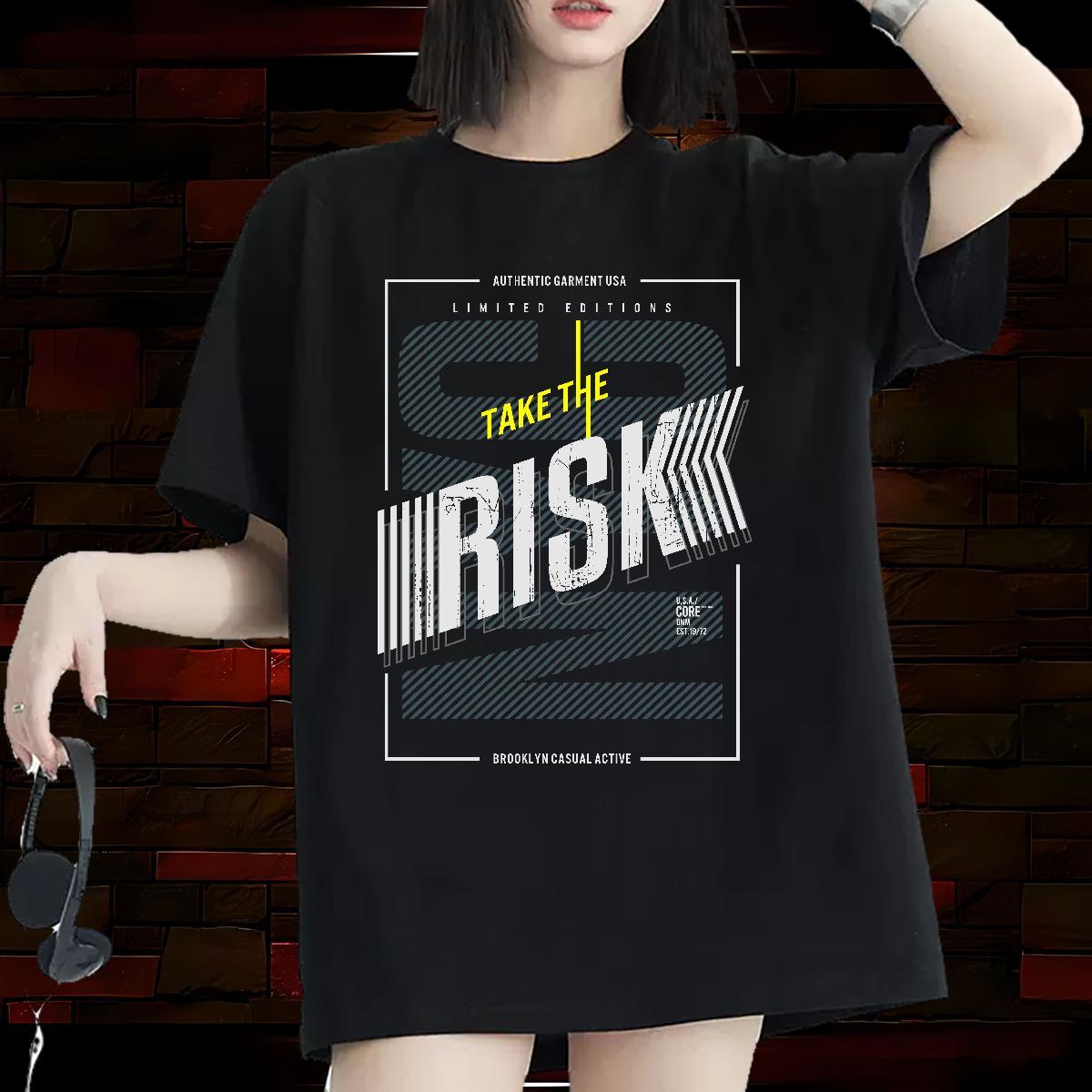 Loose fit Women Tees 100% Cotton 230g risk Street T Shirt For Woman Breathable Soft DIY Printed Top Tees