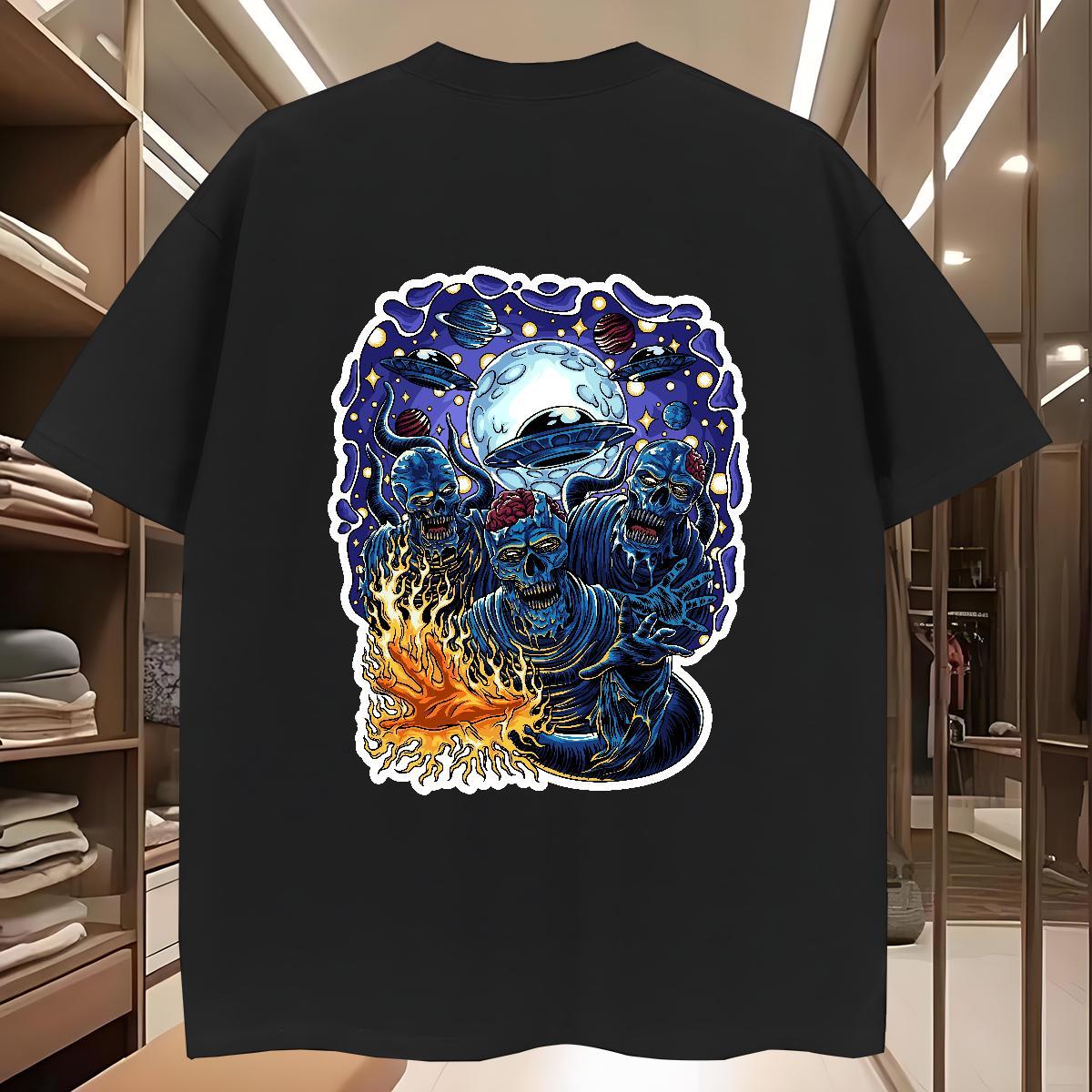 Cool T Shirt For Man 230g Cotton skull Hip Hop Street Anime Round Neck Short Sleeve Men Tees Fashion Design Tops Shirt