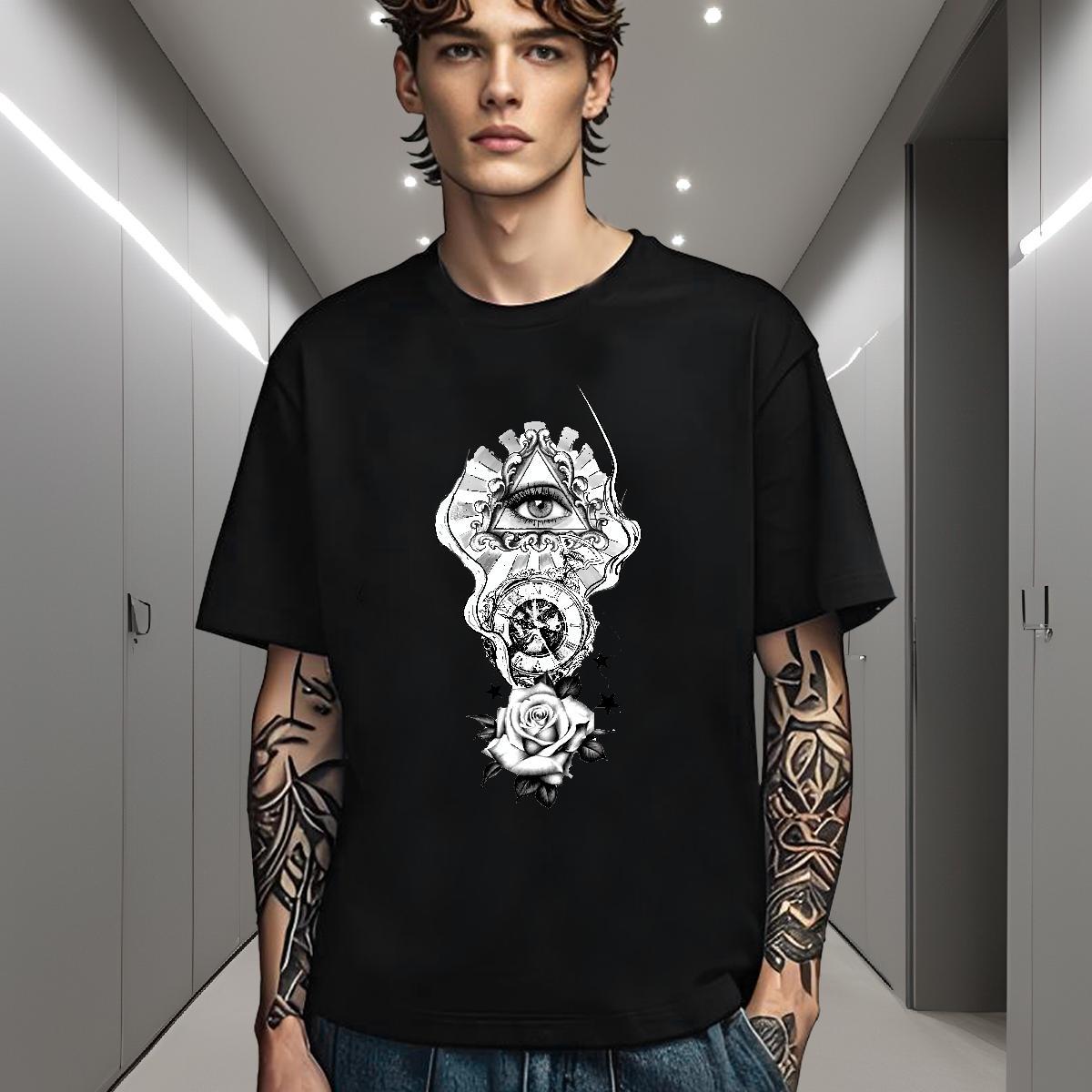 High Quality T Shirt For Man 230g Cotton eye of the devil Street Wear Plus Size Custom Breathable Short Sleeve Men Clothes T-Shirt DIY Customized Tee 