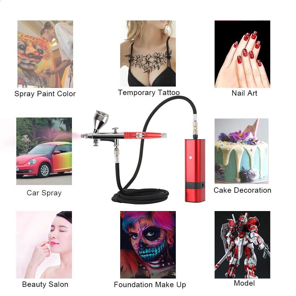 RIBO portable spray gun with automatic mini air brush equipped with compressor kit quiet art cake nail model painting tattoo hand tool 240823