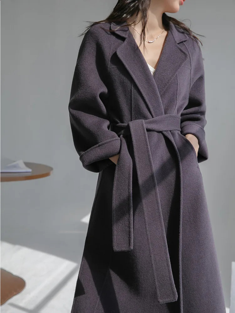 LANMREM Double Sided Cashmere Coat For Women Medium Knee Length Loose Woolen Coats Female Fashion Autumn Winter 2DA8106 240826