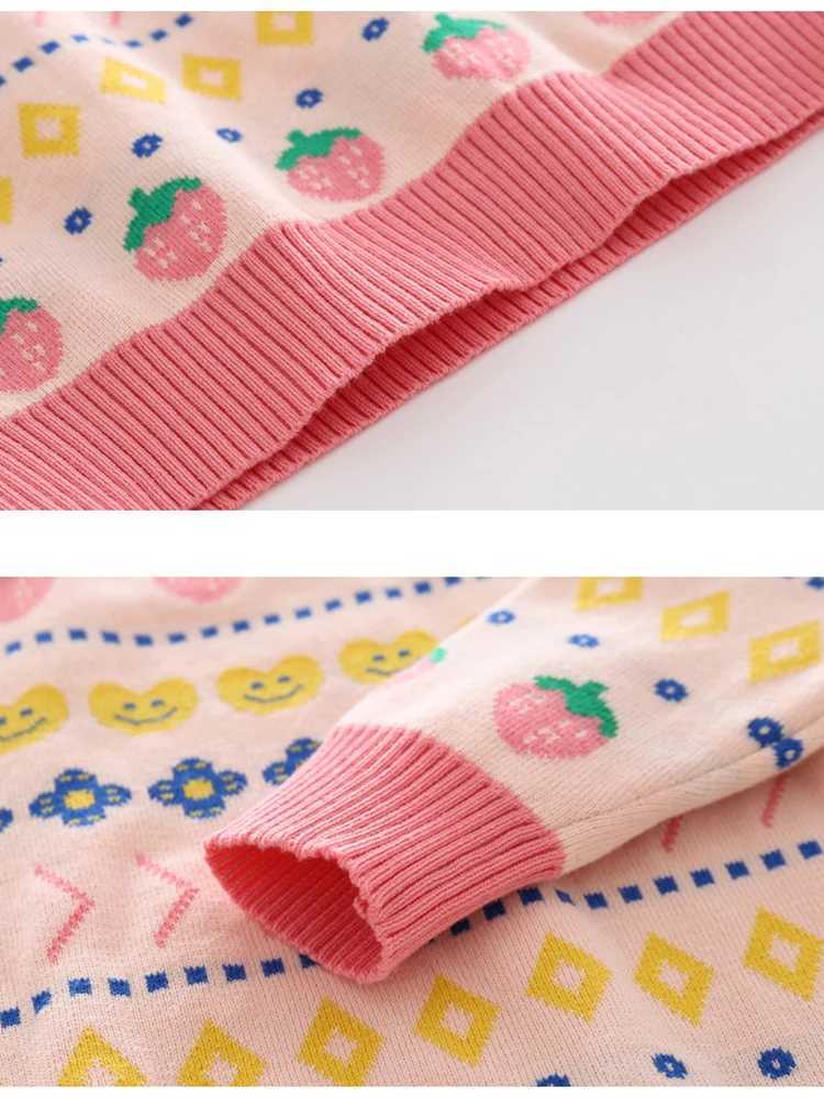 Childrens autumn and winter sweaters girls strawberry pattern childrens clothing girls sweaters knitted baby long sleeved warm knitted topsW240824