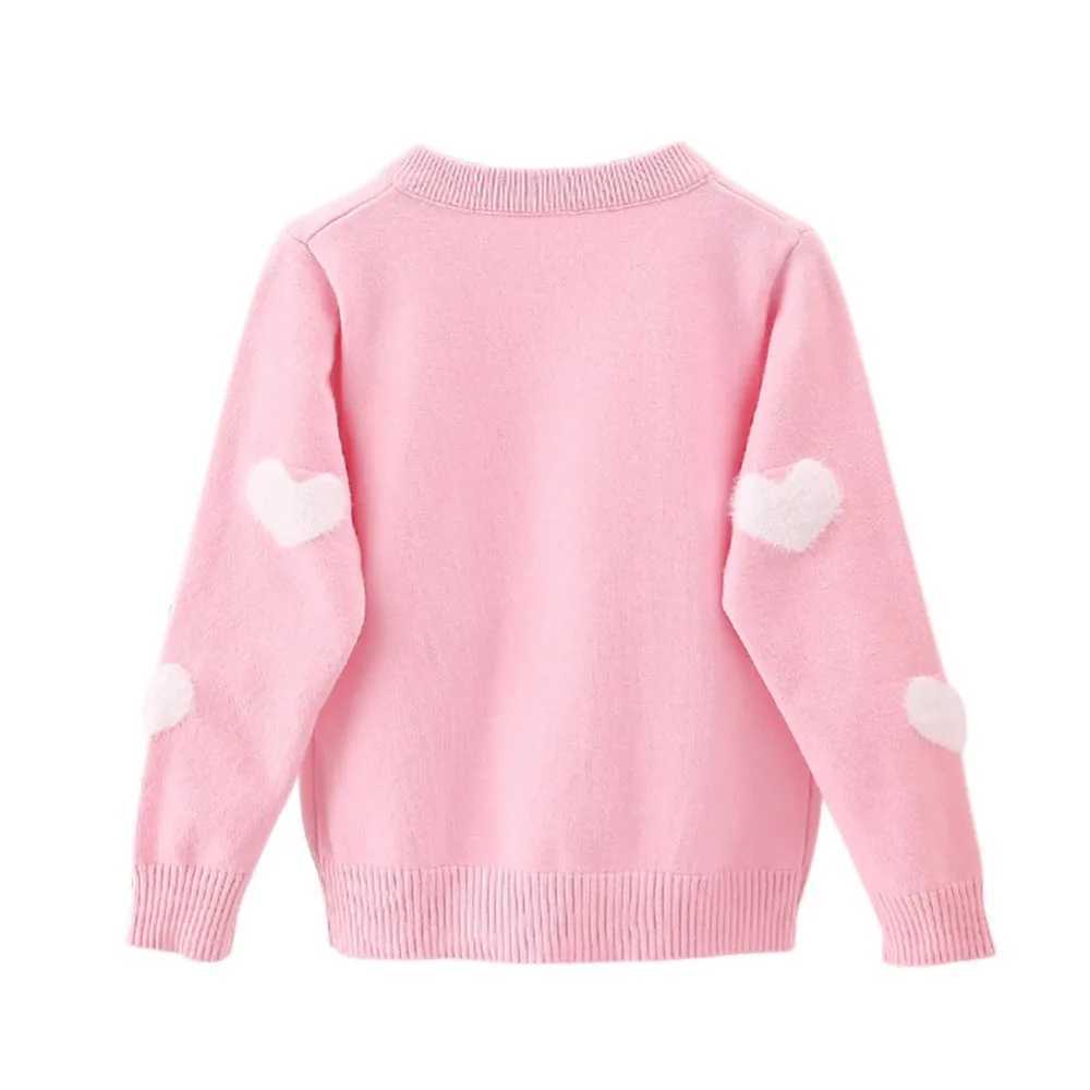 Girls heart-shaped printed round neck sweater cardigan childrens plush knitted long sleeved cardigan jacket girls clothingW240824