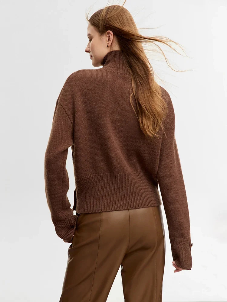 AMII Minimalist Women Sweaters Winter Loose Mock Neck Oblique Front Pullover Wool Raglan Sleeve Knitted Tops 12354041 240824