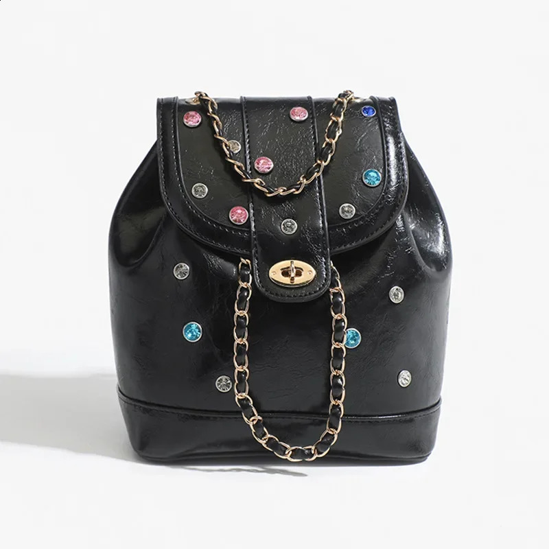 Women Bag Fashion Leather Backpacks Shoulder Bags Lady Multicolour Rhinestones High Capacity Leisure Chain Handheld Bag 240824