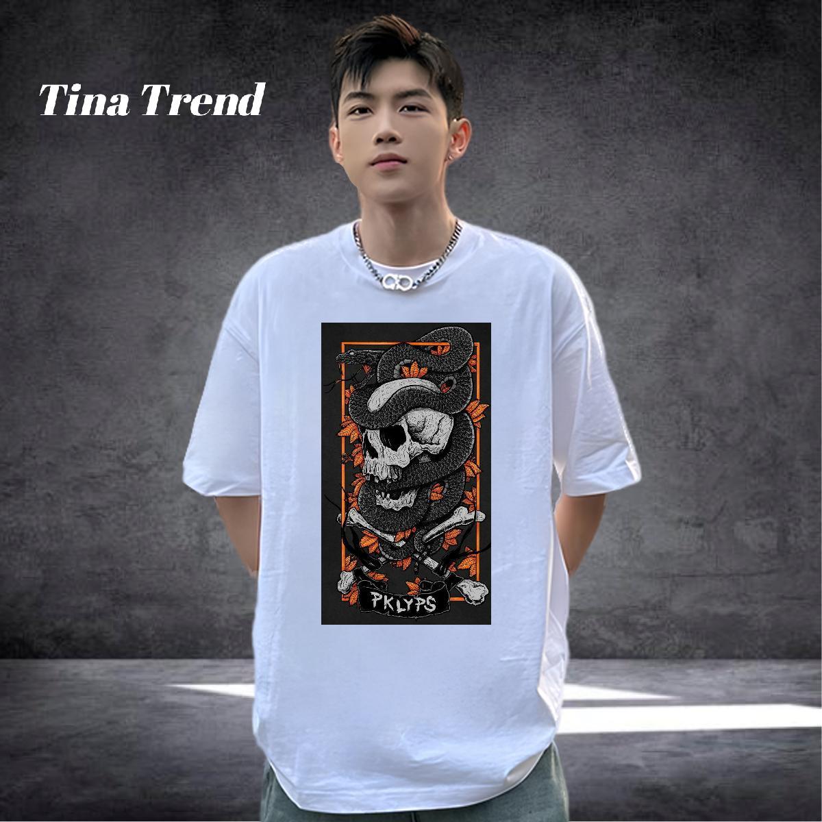 Loose T Shirts Men 100% Cotton 230g skull Sports Casual Black White Breathable Short Sleeve Men Tshirts New Arrival Tops